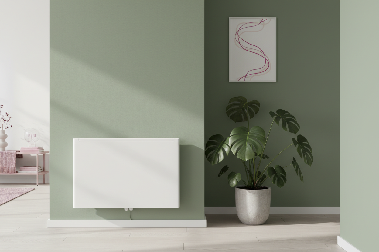 Teilspeicherheizung im minimalistischen Flur – Infrarot-Speicherheizung