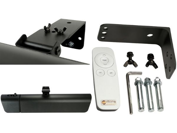 VC-EH2000S Vitramo Infrarot-Heizstrahler 2000W schwarz mit App Montage Montageset Lieferumfang