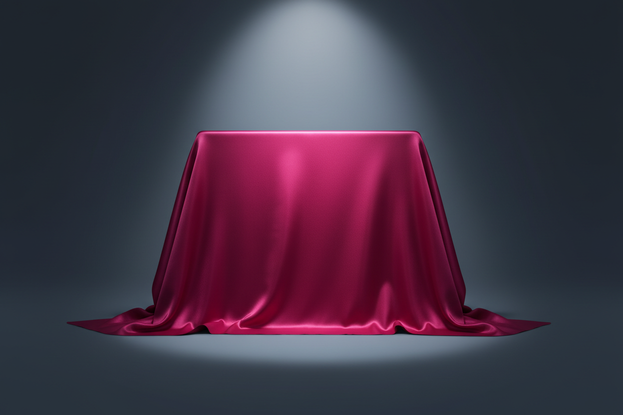 Verhülltes Produkt mit Magenta-Tuch